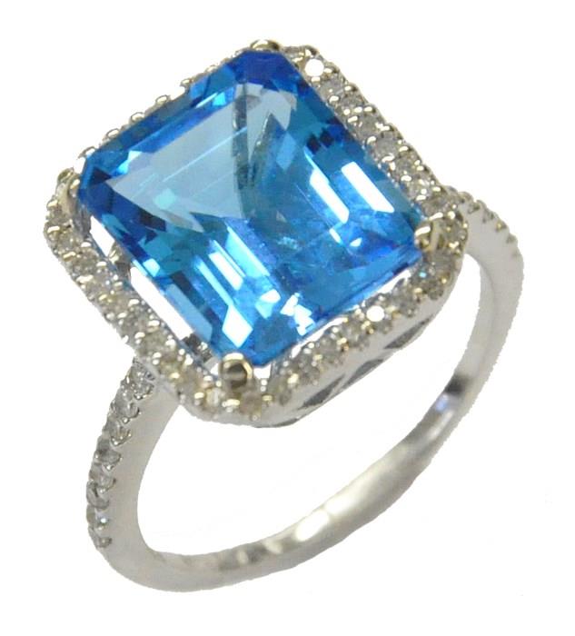 14K Ring w/7.72 Carat Swiss Blue Topaz & Diamonds