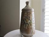 ANGELS AND DEMONS REVERSE PAPIER MACHE GLASS CONTAINER-RARE, UNIQUE