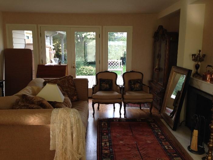 Queen Anne style eight way hand tied chairs, Bernhardt Sofa and matching love seat not shown