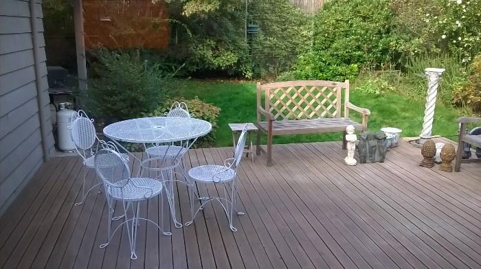 Outdoor furniture including two wooden benches