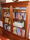 2 door antique bookcase with 2 drawers on bottom