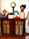 Pair of Oak with slag glass book cases. Originally built in.