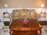Country French Sofa Pierre Deux coffee table.
