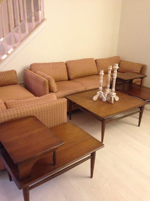 Mid Century sofa, loveseat, coffee table & 2 end tables