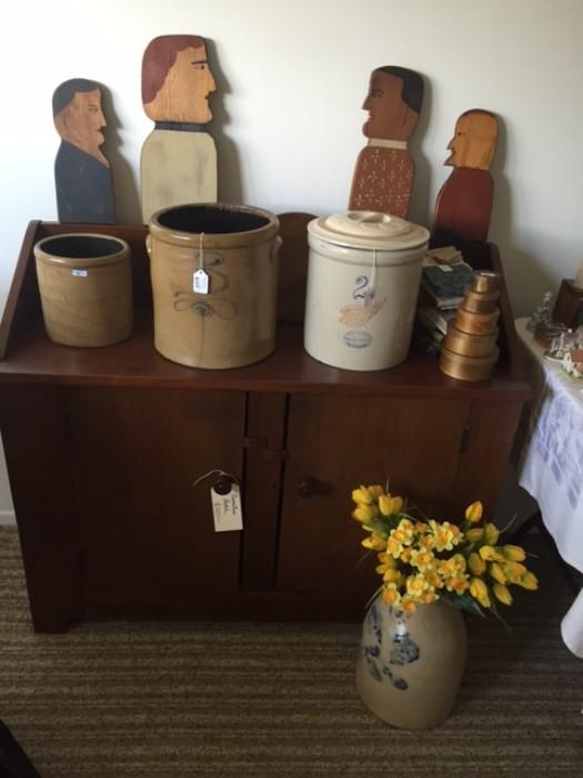 Antique Crocks, Primitive Cabinet