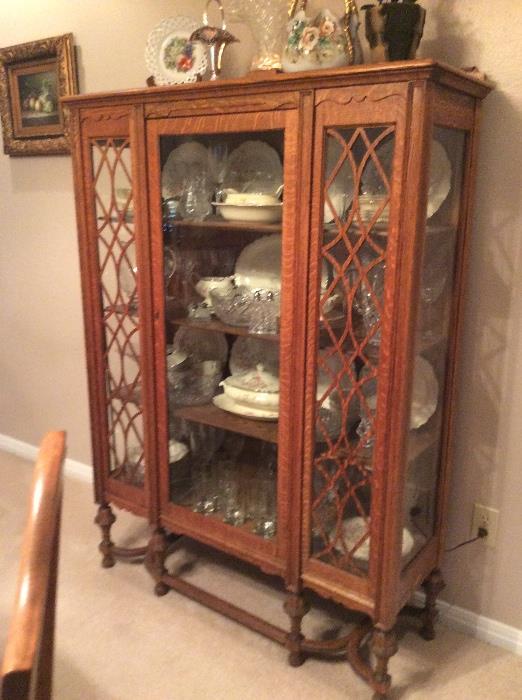Tiger oak china cabinet