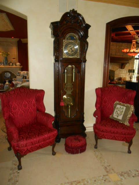 Sligh clock , with wingback chairs