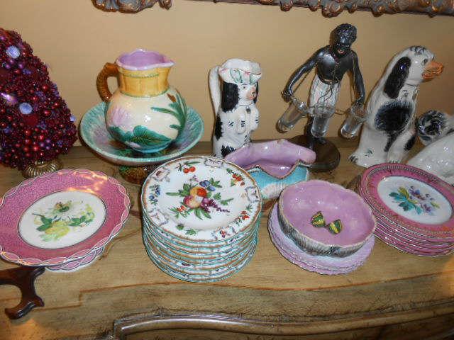 hand decorated Majolica earthware, and Old Paris china
