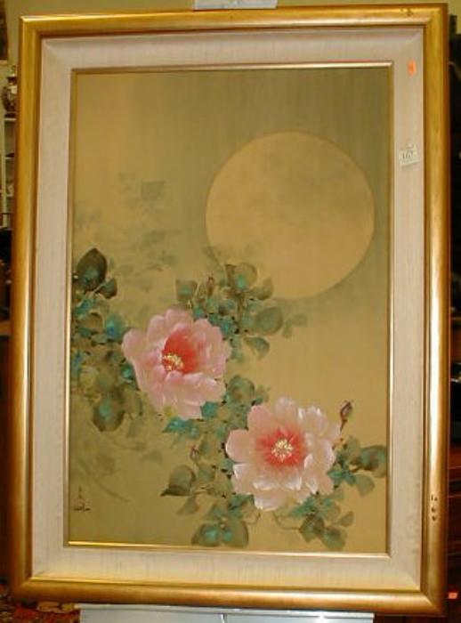 David Lee b. 1944 Chinese artist.  Painting on silk. Signed lower left. 