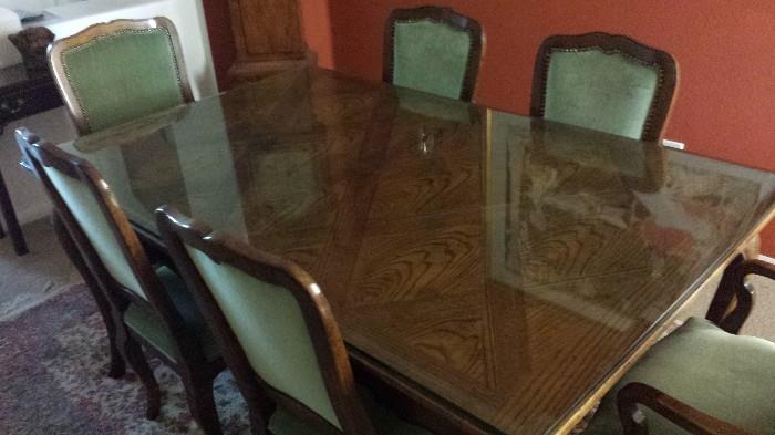 Vintage Baker Dining set 11 pieces including table, leaf, glass top and 8 chairs