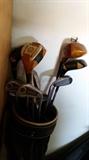 golf bags and clubs