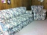 Floral sofa and chair.