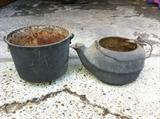 Cast iron pot and kettle.