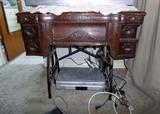 antique sewing machine oak cabinet
