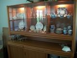 TEAK CHINA CABINET - MATCHES TABLE - ROYAL CROWN DERBY "MIKADO"