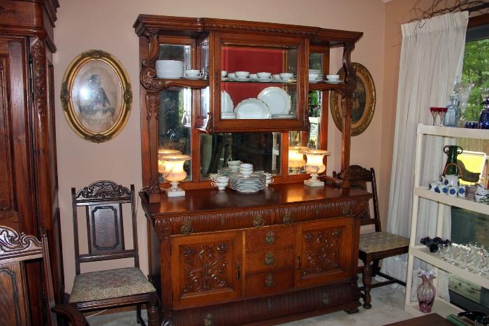 Monumental Oak Buffet with Mirrored Back
