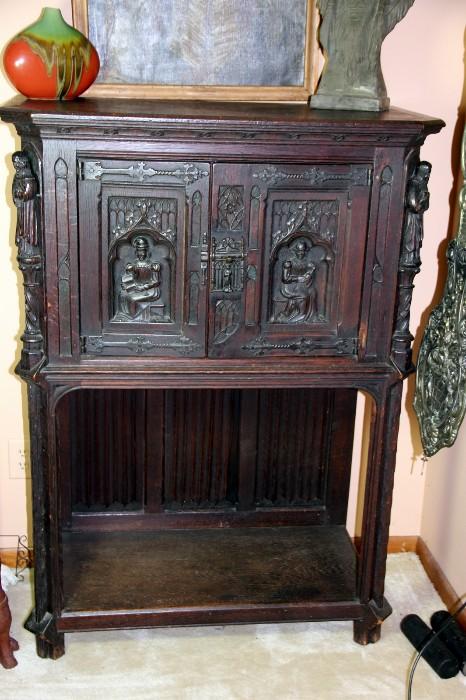 Welsh Heavily Carved Figural Cabinet