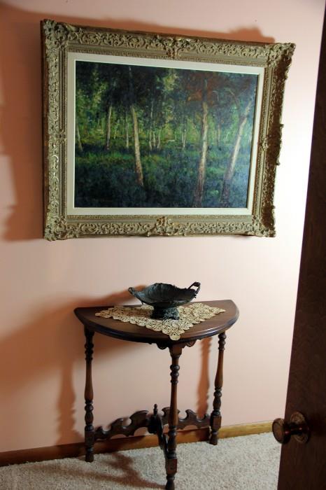 Impressionist Oil on canvas, Isidore de Rudder Bronze, Demilune Table