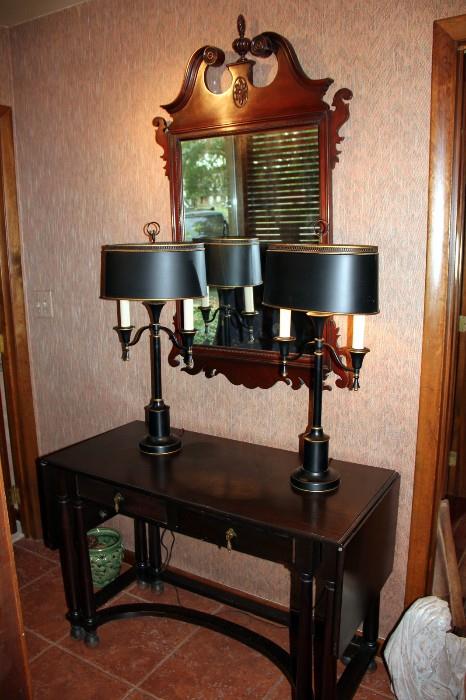 Mahogany Drop Leaf Library table, Federal Style Mirror