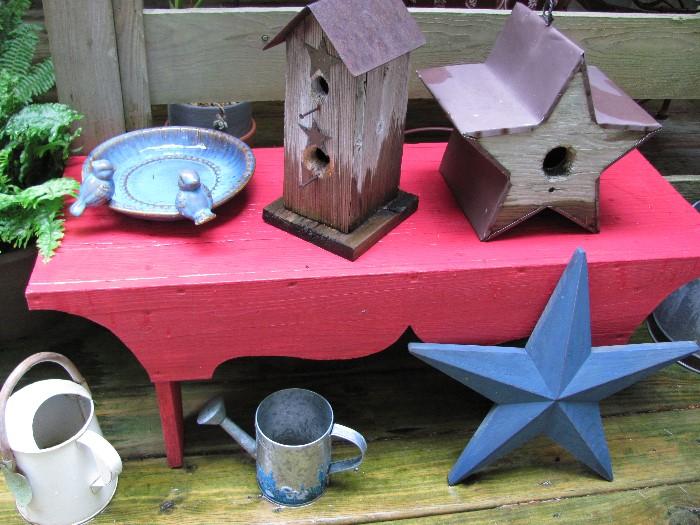 Bird houses, watering cans, stars