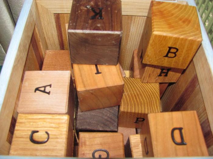 More hand made wood items...including these wooden blocks which are stored in a cube.