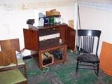 OLD ROCKER, MAHOGANY TV CABINET & MORE