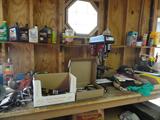 Drill press, Wilton Vice & workbench, enough nuts, bolts, and screws to start a hardware store
