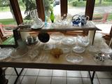 Glassware, bubble clear desert set, snack sets, silverplate flatware (springtime)