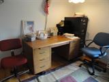 Wood Desk, office chairs, 4/drawer file cabinet