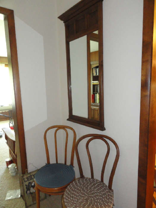 Bent wood chairs, wall mirror