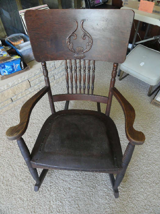 Antique leather seat rocker