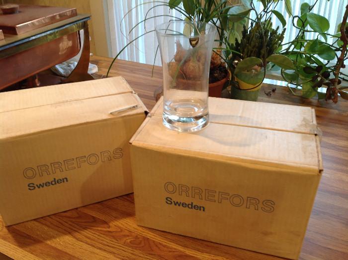 set of 12 Orrefors glasses with tags in box