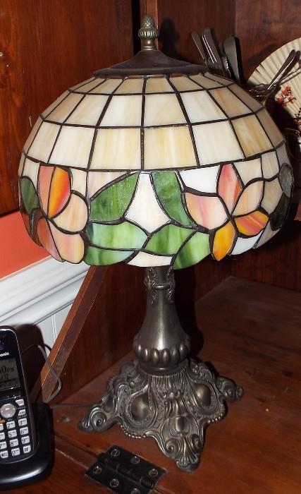ANTIQUE LEADED STAINED GLASS LAMP