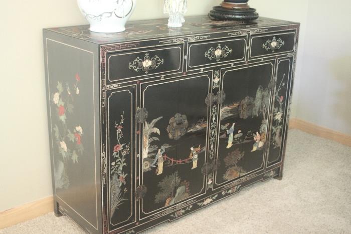 Beautiful Asian lacquerware sideboard- comes with locks and keys.