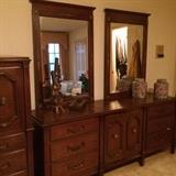 DIXIE DOUBLE MIRRR DRESSER AND CHEST OF DRAWERS ALSO MATCHING HEADBOARD