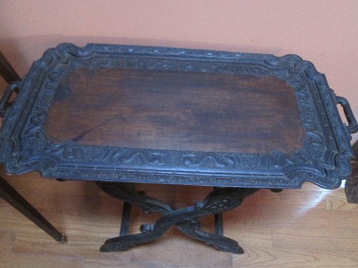 ANTIQUE CHINESE CARVED TABLE WITH STAND
