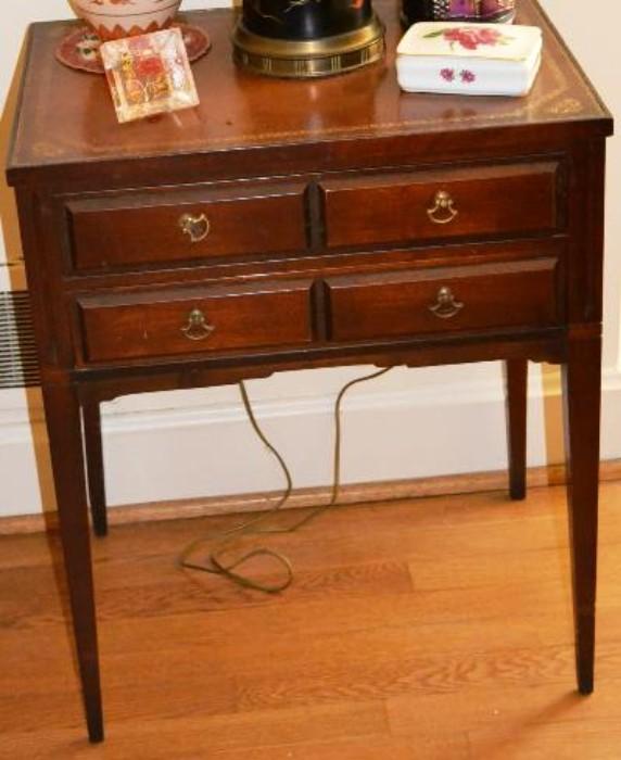 Pair of leather top side tables