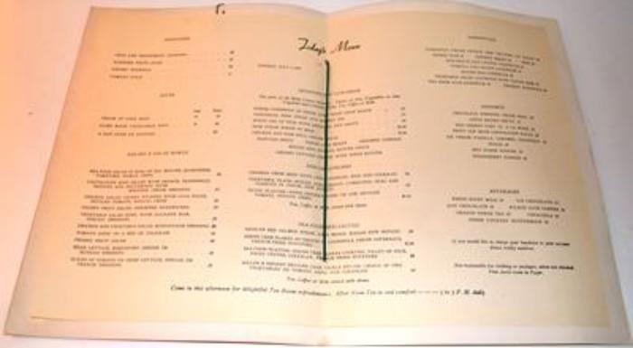 1947 Miller & Rhoads menu