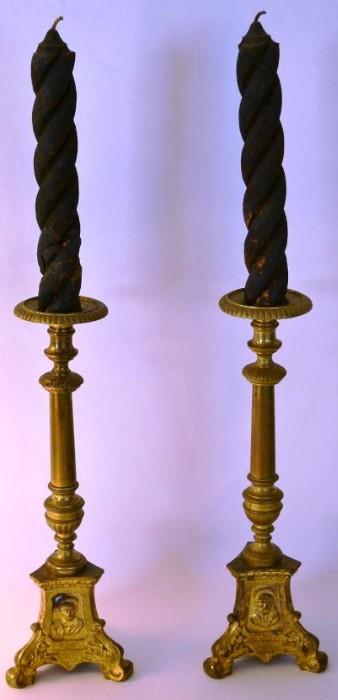 Pair of gilded brass candlesticks