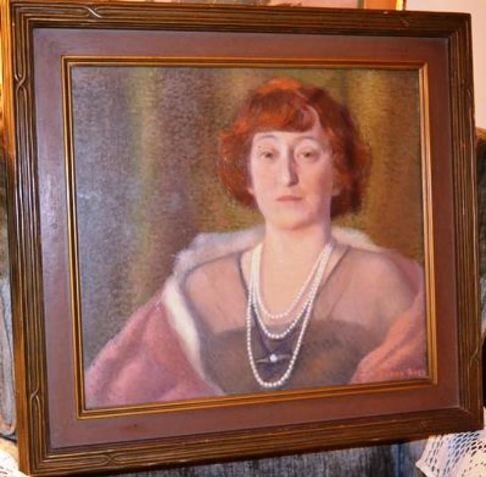 Pastel portrait by Torey Ross, American/Swedish of Sophia Delavan Cowles, Chicago socialite