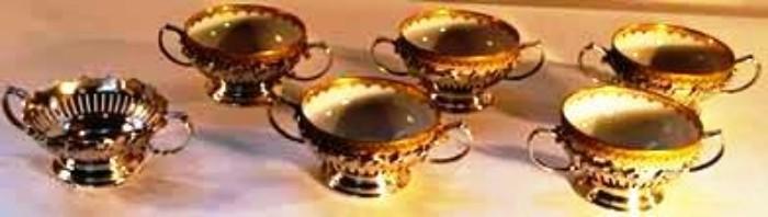 Sterling cream soups with Limoges inserts