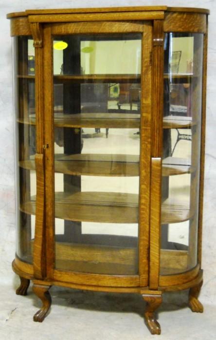 Antique Empire Oak curved glass china cabinet 
