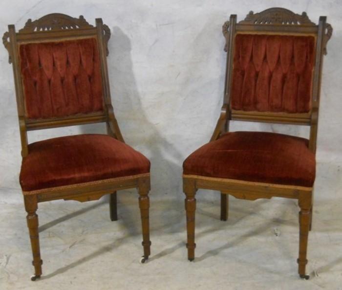 Pair of Victorian tufted side chairs