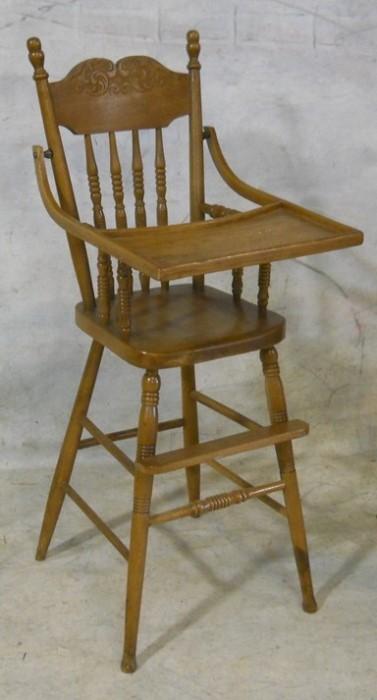 Old oak high chair with tray