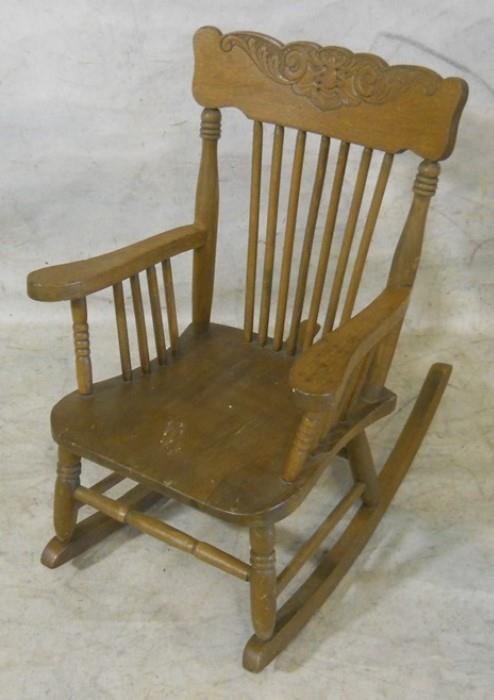 Child's carved Oak rocker with North Wind face