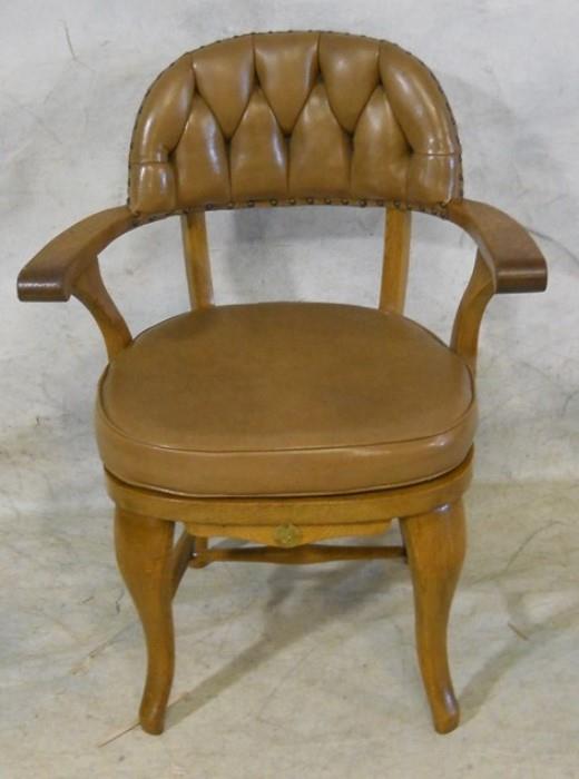 Unusual tufted Oak arm chair