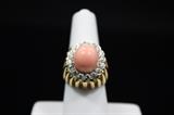 Coral Cabochon and Diamond Ring in 18 Karat Gold