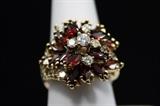 Custom Garnet and Diamond in 14 Karat Gold