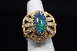 The Most Beautiful Fire Opal surrounded by Diamonds and 14 Karat Gold Ring