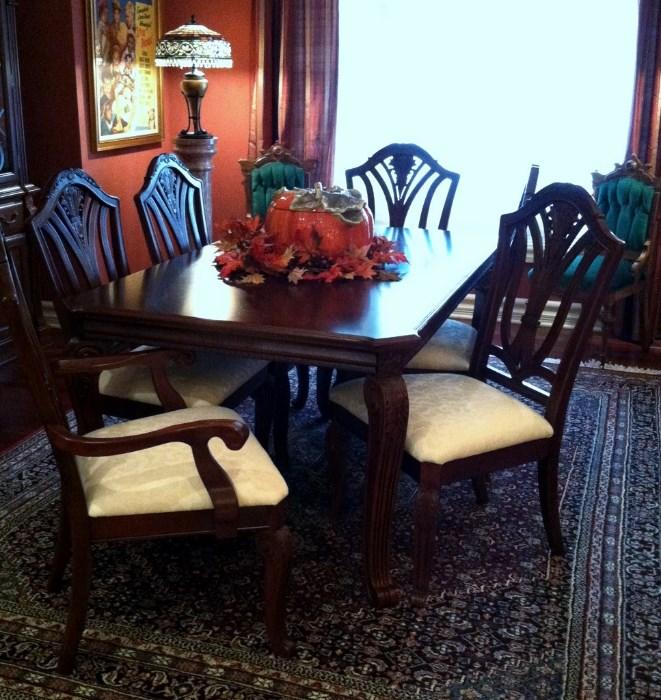 Art Van cherry dining room table with 6 chairs